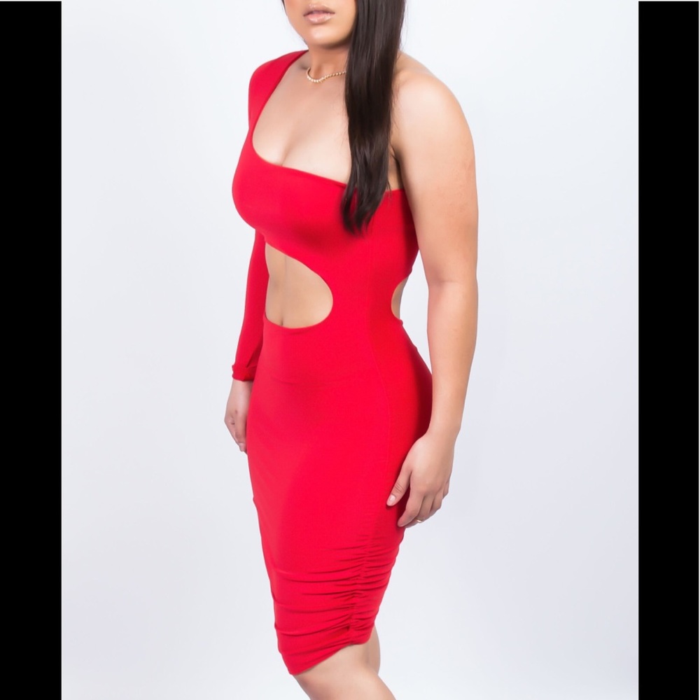 Red one shoulder dress